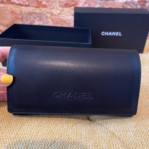 CHANEL Accessories - Like New! CHANEL Black Leather Eyeglass Case with Box